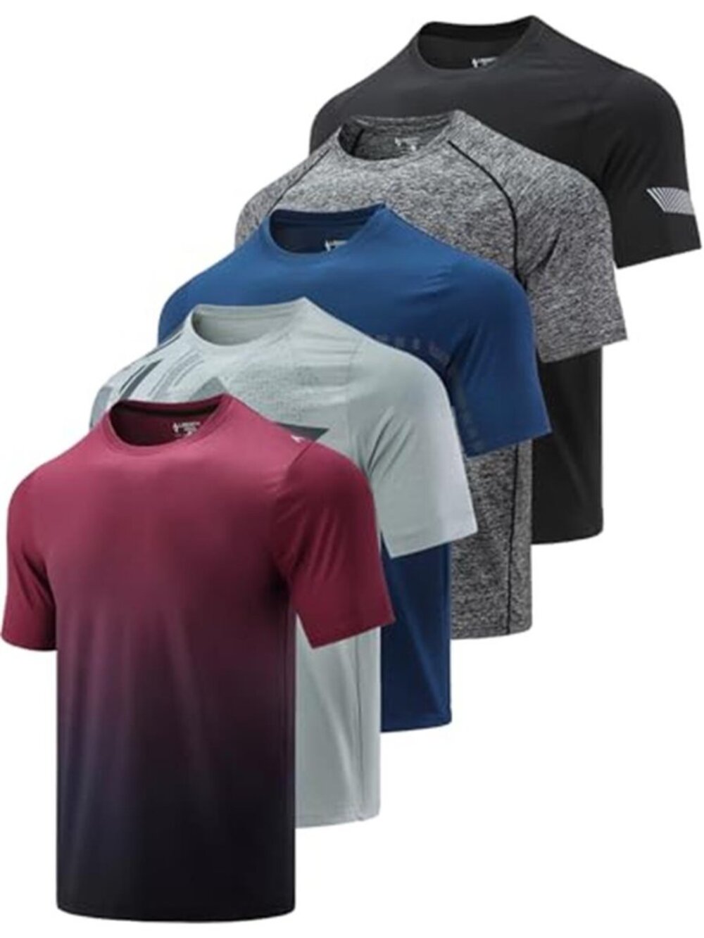Mens Athletic T Shirts Moisture Wicking Gym Workout Activewear 5 Pack Tee
